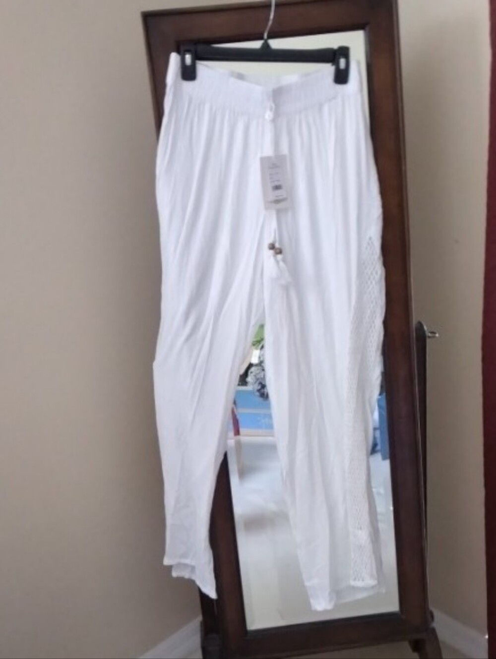 Turks & Caicos Women’s White Crochet Side Wide-Leg Pants